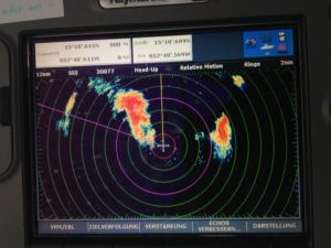 Radarbild eines Squalls in der 3. Woche unserer Atlantiküberquerung