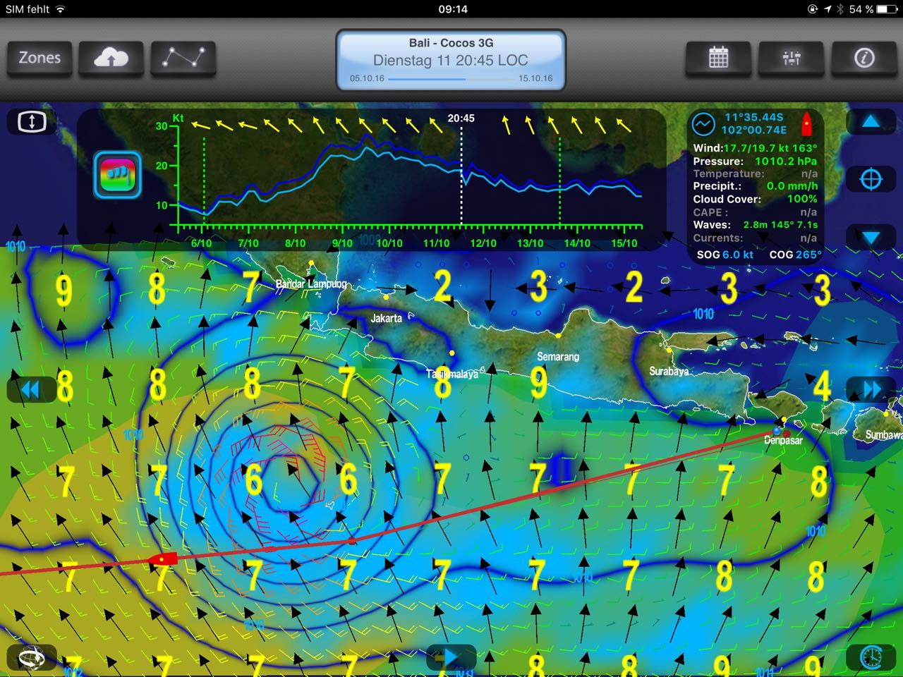 Später zeigt eine Simulation, dass die hapa na sasa dem Sturm weg fahren wird.
